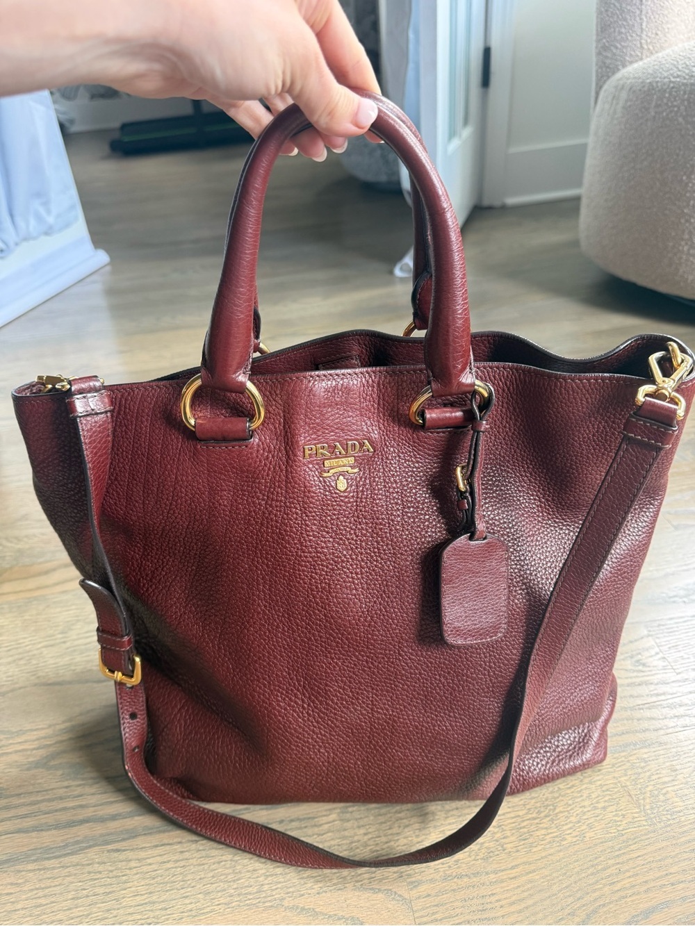 Prada Daino tote 2way bag leather maroon in Vitello